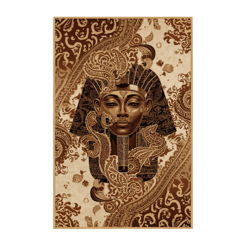 Tapis oriental brun Zash Ornate Lavable à la machine - Reliure brun clair, 8 x 10