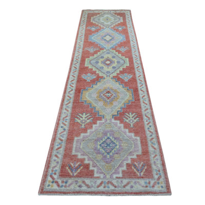 Tapis de couloir oriental corail en laine douce noué à la main 2 pi 9 po x 10 pi 5 po Angora avec médaillons dentelés 09E9717160FC4B8180660CCB27DCBAEA