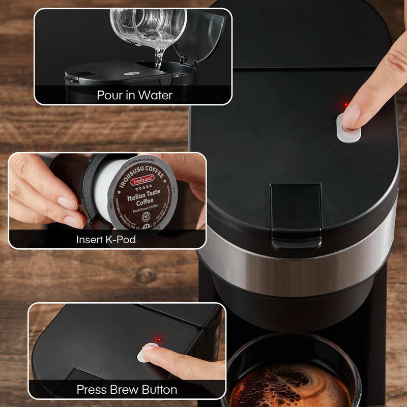 Coffee Maker, Single Serve Iced and Hot Coffee Brewer for K Pod, Small Coffee Maker with 6-12 OZ Brew Sizes, Self-Cleaning Function, Water Window, One Cup Coffee Machine with Reusable Filter