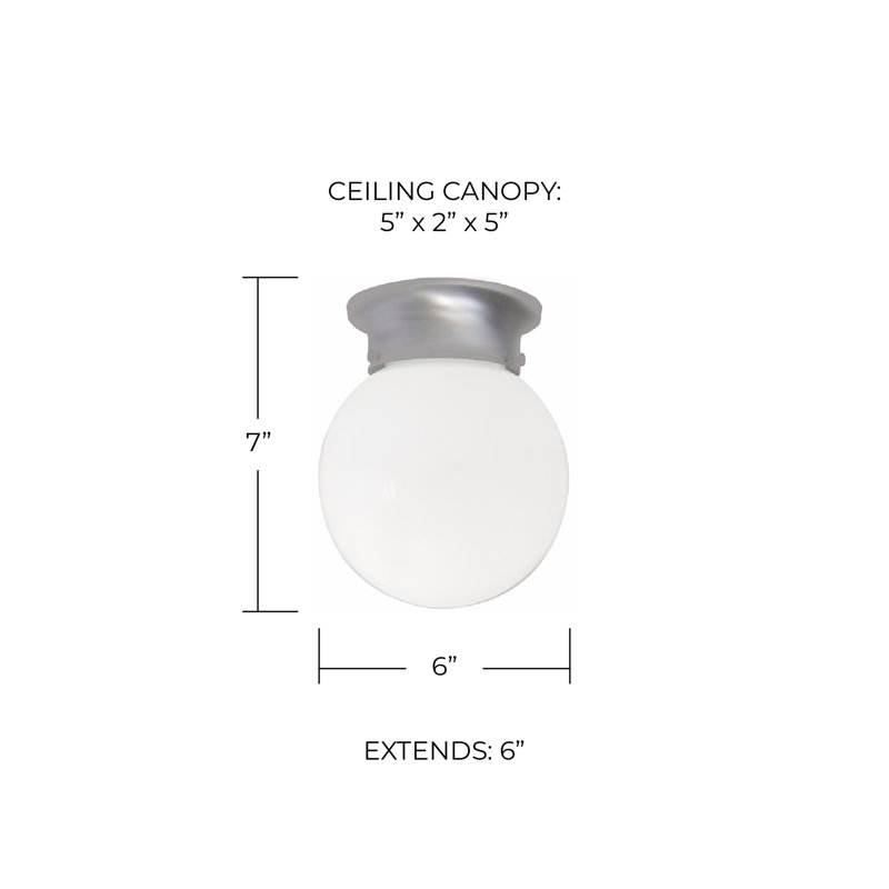 Plafonnier encastré en forme de globe simple 6 po 1 lumières Lykes, Nickel mat