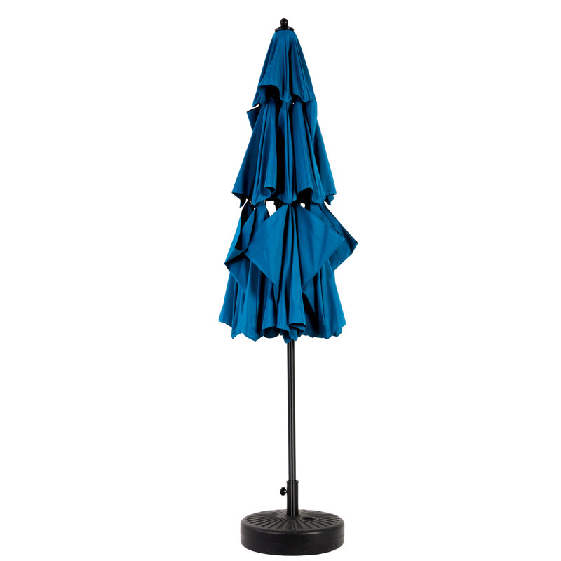 Parasol en aluminium à 3 niveaux pour patio extérieur 10 pi - bleu foncé, auvent 100%, stable et près de la piscine