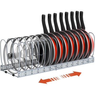 Support de rangement pour casseroles et poêles pour armoire, support de couvercle extensible avec 14 séparateurs réglables
