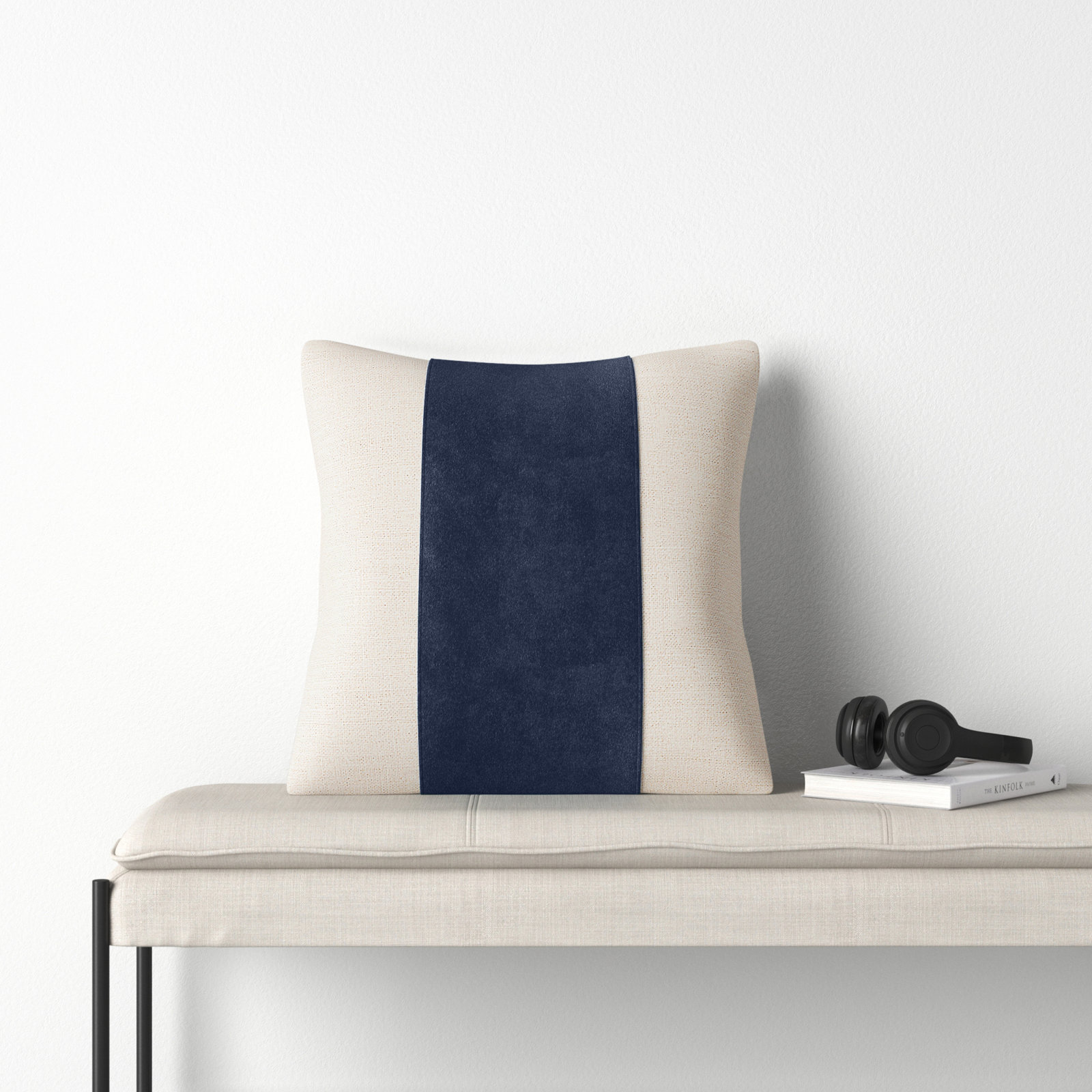 Kat Striped Cotton Throw Pillow, Navy/Ivory, 20" H x 20" W, Pillow Cover Only - No Insert