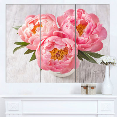 " Peony Flowers On White Floor " 3 - Pieces