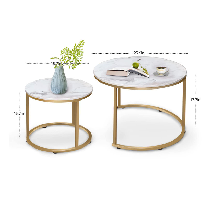 Set of 2 Round Nesting Coffee Tables., Gold