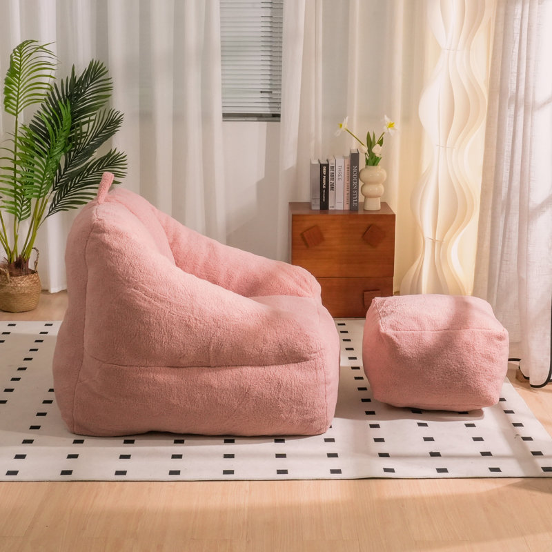 Fauteuil à billes avec repose-pieds en mousse et rembourrage en mousse 38,5 po Compression, Ourson rose
