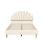 EU Double (140X200cm) Scalloped Shell Velvet Bed, Glam Upholstered Platform Frame With Gold Legs, Burgundy & Beige-1754401874