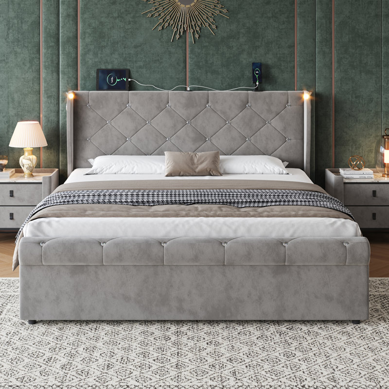 Upholstered Ottoman Storage Bed, Double (4'6), Grey
