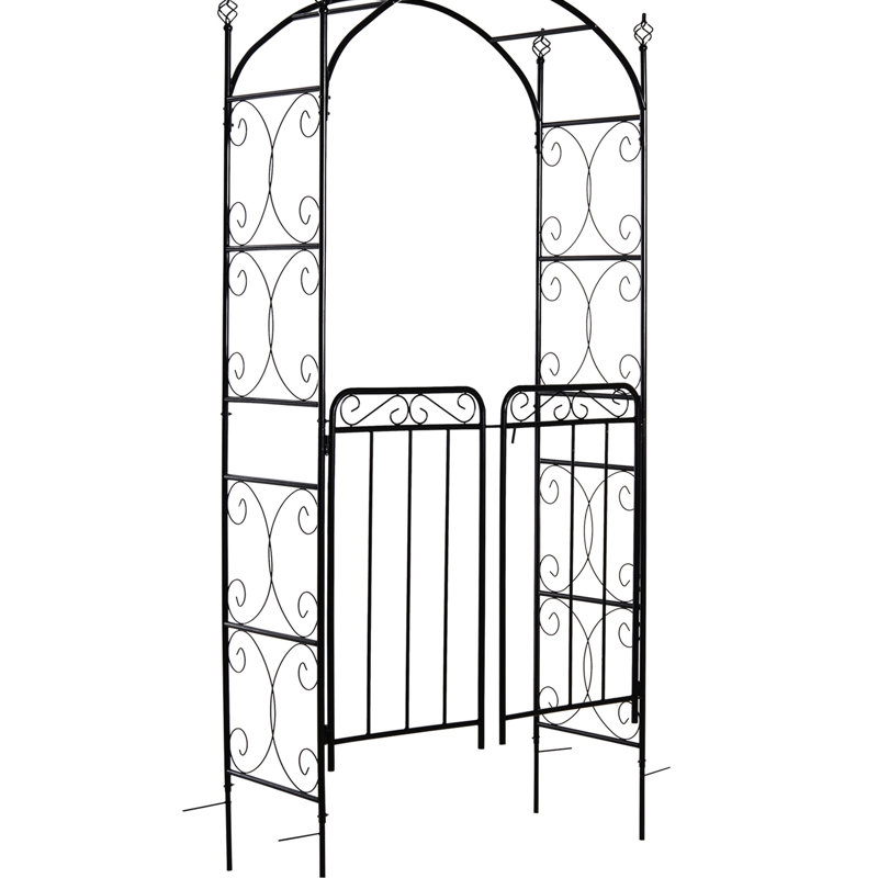 Arche de jardin en métal de 213 cm avec portail, treillis pour plantes grimpantes et décorations de mariage, version noire de qualité