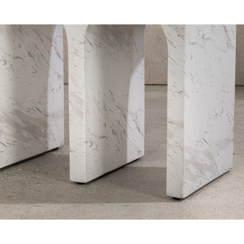 Marmo Outdoor Stone End Table In Ivory