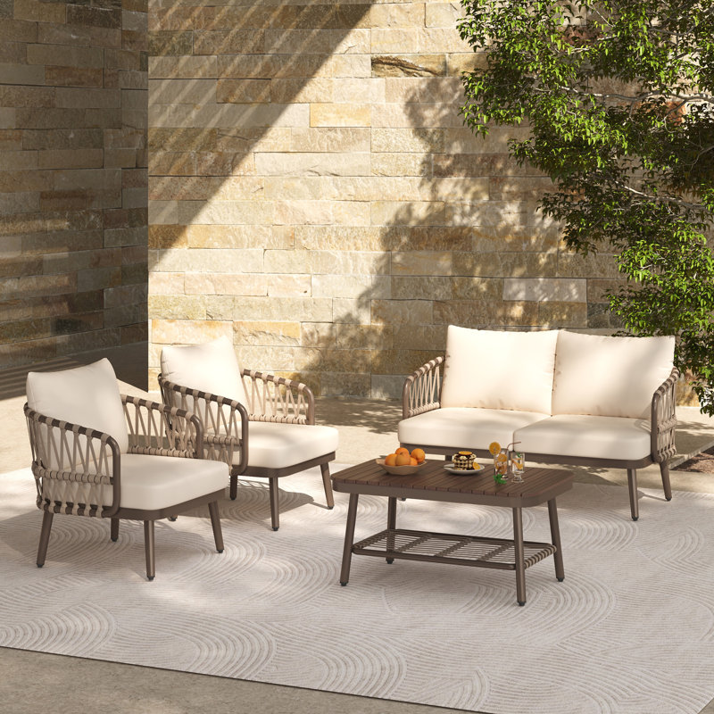 4-Piece Outdoor Patio Furniture Set, Beige, Brown