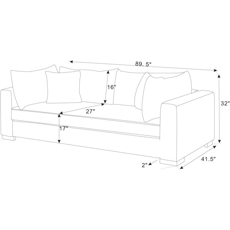 Alcantara 89.5" Square Arm Sofa - Modern Comfort
