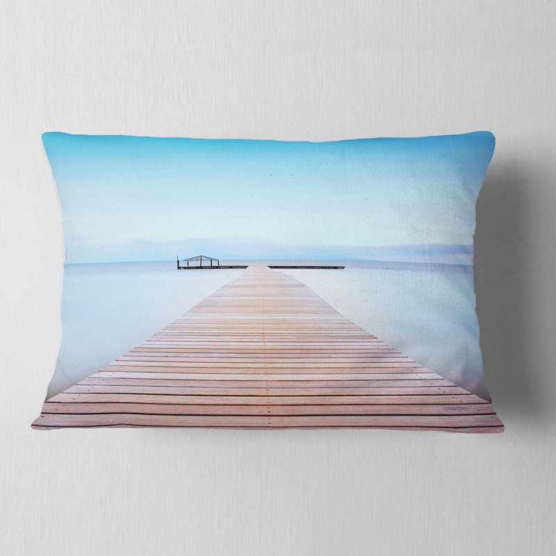 Seascape Wooden Pier in Cold Atmosphere Lumbar Pillow