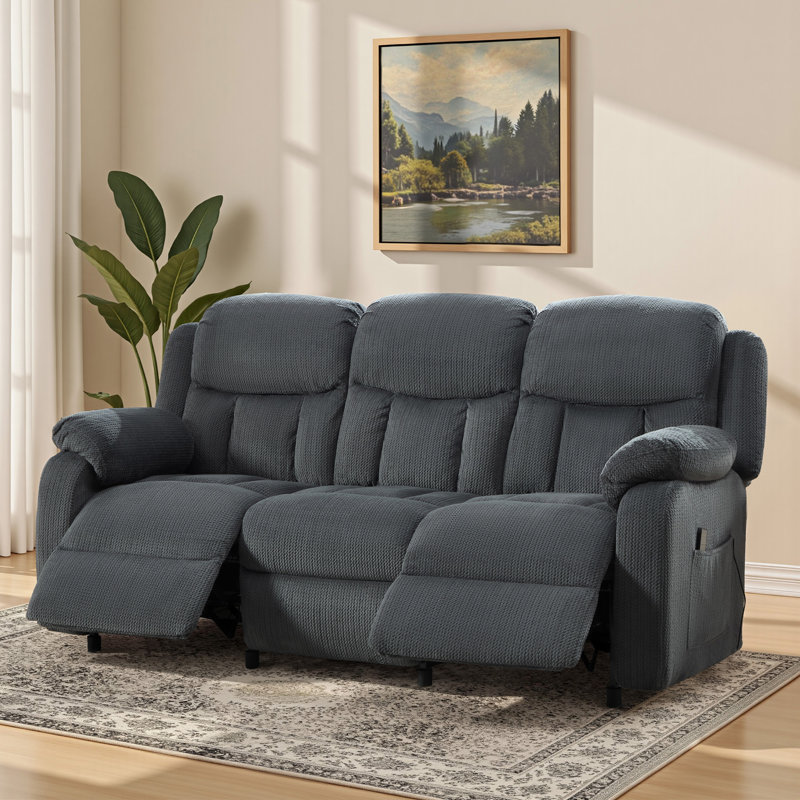 3-Seat Power Reclining Sofa with Dual Wingback, Reclining Couch for Living Room, Dark Gray, 35"D Gray