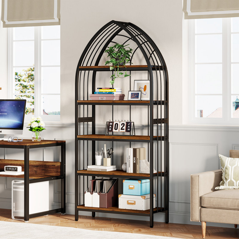 Viktoras 74.8-inch Tall Bookshelf Bookcase with Curved Top for Home Office