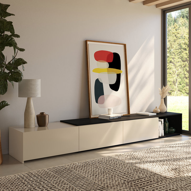 Arlo Extendable Tv Console with Storage Cabinet, Black/Ivory