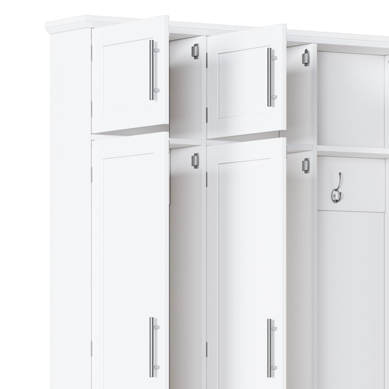 Lumen Farmhouse 4-in-1 Hall Tree with Hidden Hooks & 8 Doors, White
