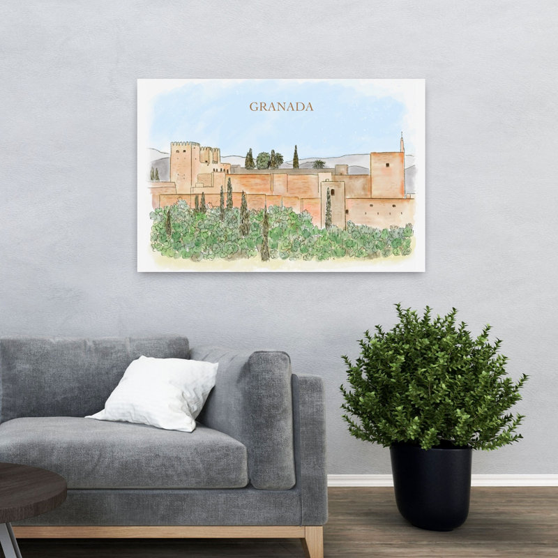Affiche murale abstraite et contemporaine représentant le palais de l'Alhambra à Grenade, inspirée de l'architecture urbaine.