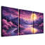 «Pink Blossom Trees and Purple Mountains Under Full Moon», ensemble de 3 toiles murales-133443897
