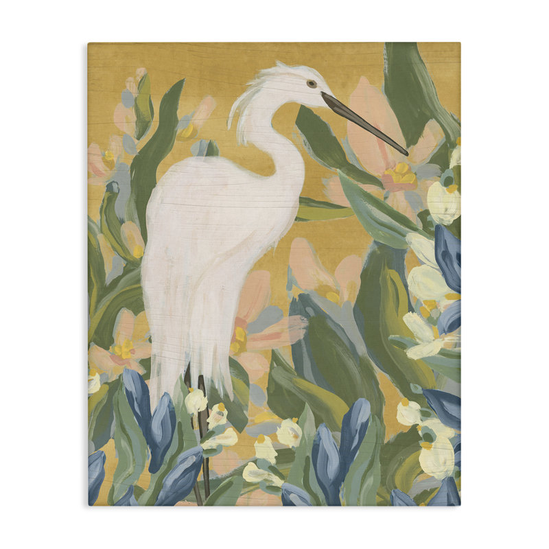 Art mural sur toile "Aigrette et lac" par June Erica Vess, H 20 po x l 16 po