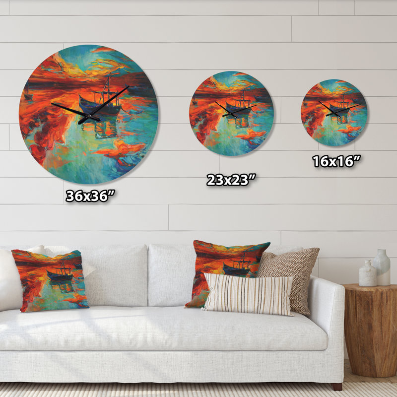 Horloge murale pêche en bateau à voile au coucher du soleil, Petit
