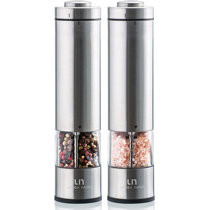 Upgraded 9oz XL Capacity Sangcon Gravity Electric Salt and Pepper Grinder  Set Shakers Battery Powered Refillable Automatic One Hand Operation