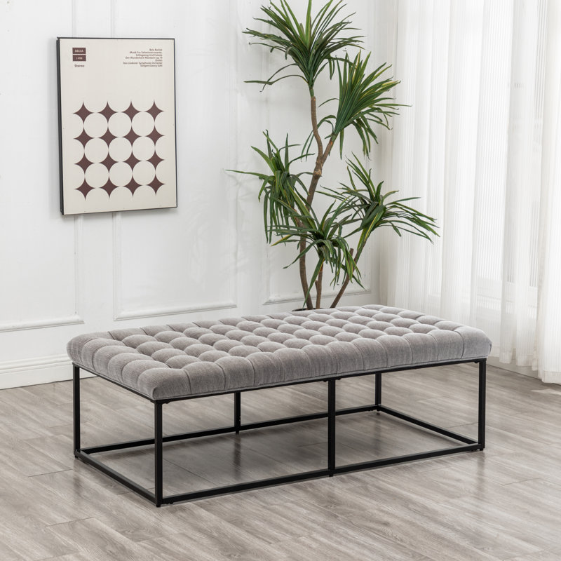 Pennock Upholstered Pouf, Gray Basketweave