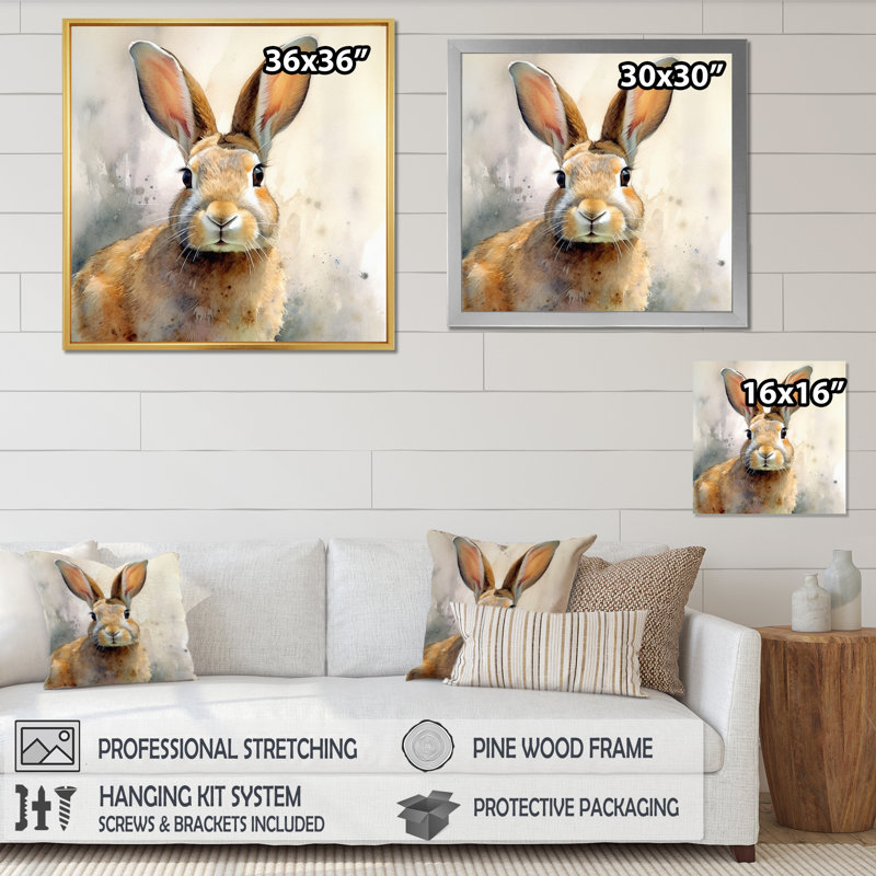 Sweet Rabbit II - Lapin, art mural, Cadre flottant doré, H 24 po x l 24 po x P 1 po