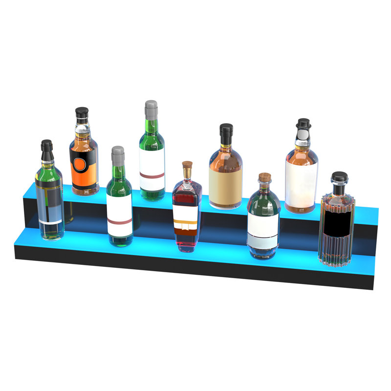 Présentoir de bouteilles de boissons alcoolisées à DEL 40 "2 étapes, Rf & Control, 60 perles de lampe par mètre, 7 couleurs statiques, 22 modes de bricolage multiples dynamiques, minuterie musicale 1 4H, acrylique translucide, échelon de 11,36 po de largeur