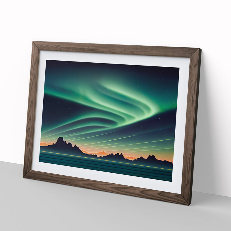 Artful Aurora Borealis - Single Picture Frame Print, 25cm H x 34cm W x 2cm D, Walnut Framed