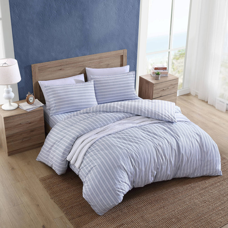 Housse de couette en coton percale à rayures bleues Nautica, Housse de couette pour très grand lit