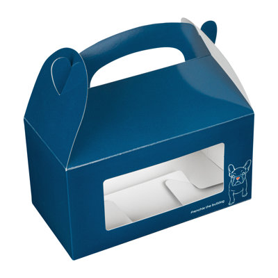 Restaurantware Gable Gift Boxes Pack of 100 Paper Treat Boxes 9.5 x 5 x 5 Inches With Window, Disposable Frenchie Design Containers for Weddings or Birthdays