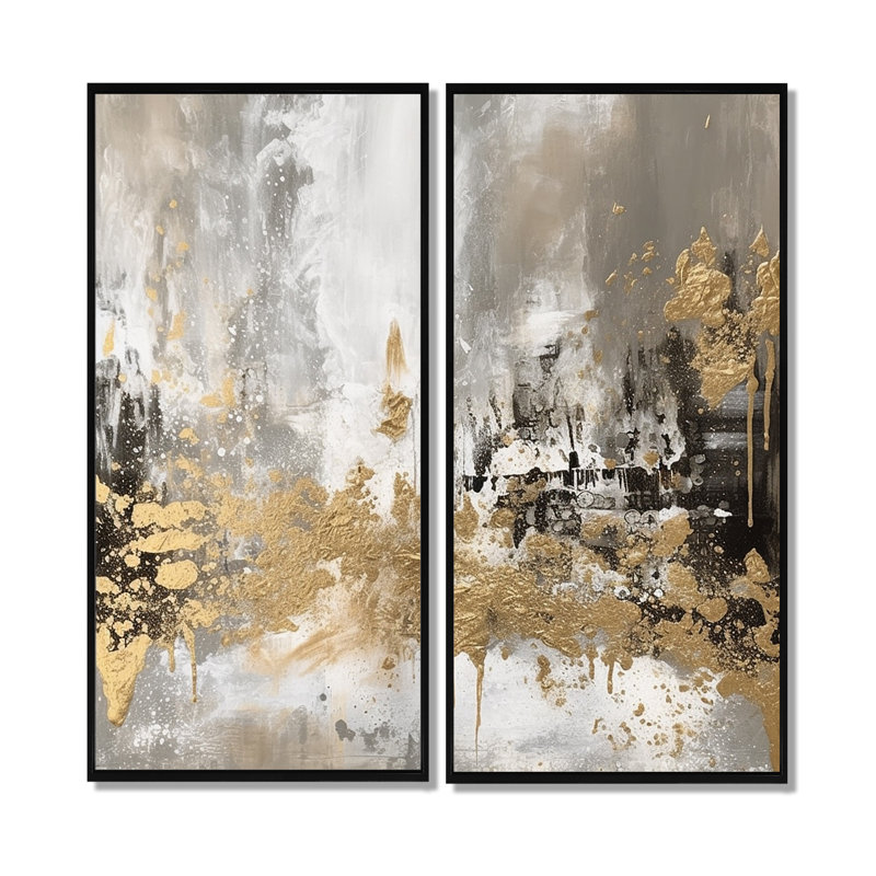 Estinnes - Impressions sur toile modernes turquoise, 20" H x 24" W, Black, Framed Print without Mat