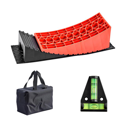 RV Camper Leveling Blocks, 2 Pcs, Up to 8818.5 lbs Capacity, Max 4" Leveling Height, Heavy Duty Curved Wheel Chocks with Anti-Slip Mat and Carrying Bag
