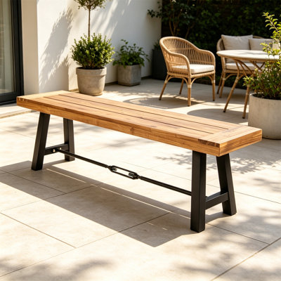 Acacia Wood Outdoor Dining Bench, Patio Backless Bench