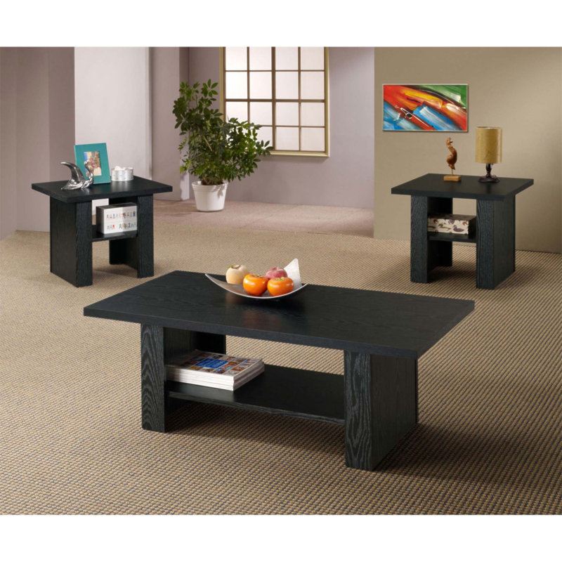 Ensemble de table basse Salton 3 pièces en bois d'ingénierie avec tablette inférieure pour un rangement supplémentaire, alliant style moderne et élégance naturelle.