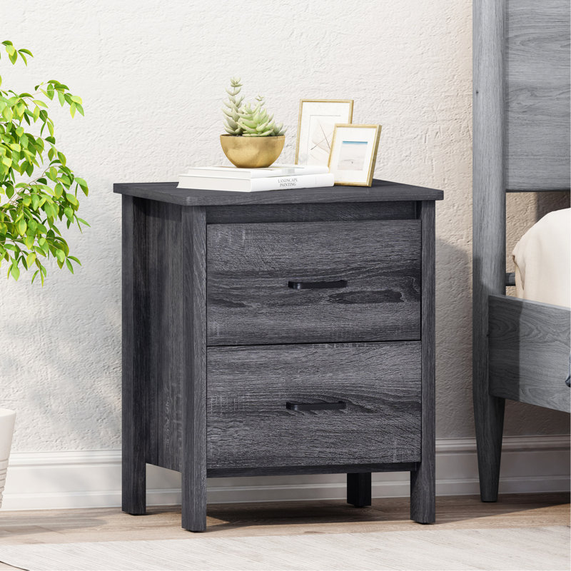 Table de chevet en simili bois gris foncé avec assemblage sans outil moderne et pratique