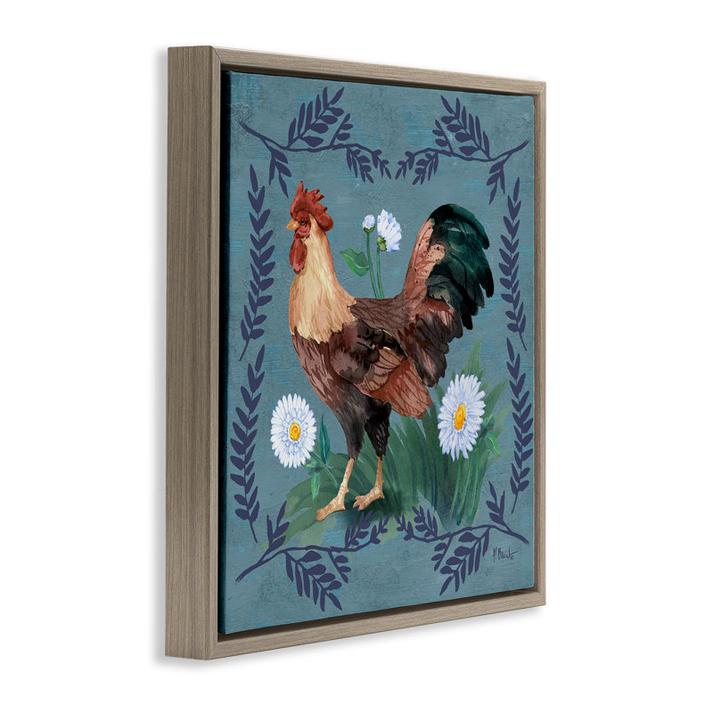«Rooster & Fern» par Paul Brent, Cadre flottant orme Montalcino, H 25 po x l 25 po