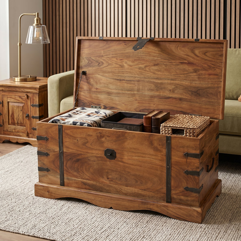 Hamdan Solid Wood Block Coffee Table with Storage