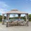 Sunjoy Roberts Pavillon de jardin d'extérieur en acier à toit souple 11 x 13 pi à 2 niveaux avec toit en toile, filet et rideaux-53617786-53617788
