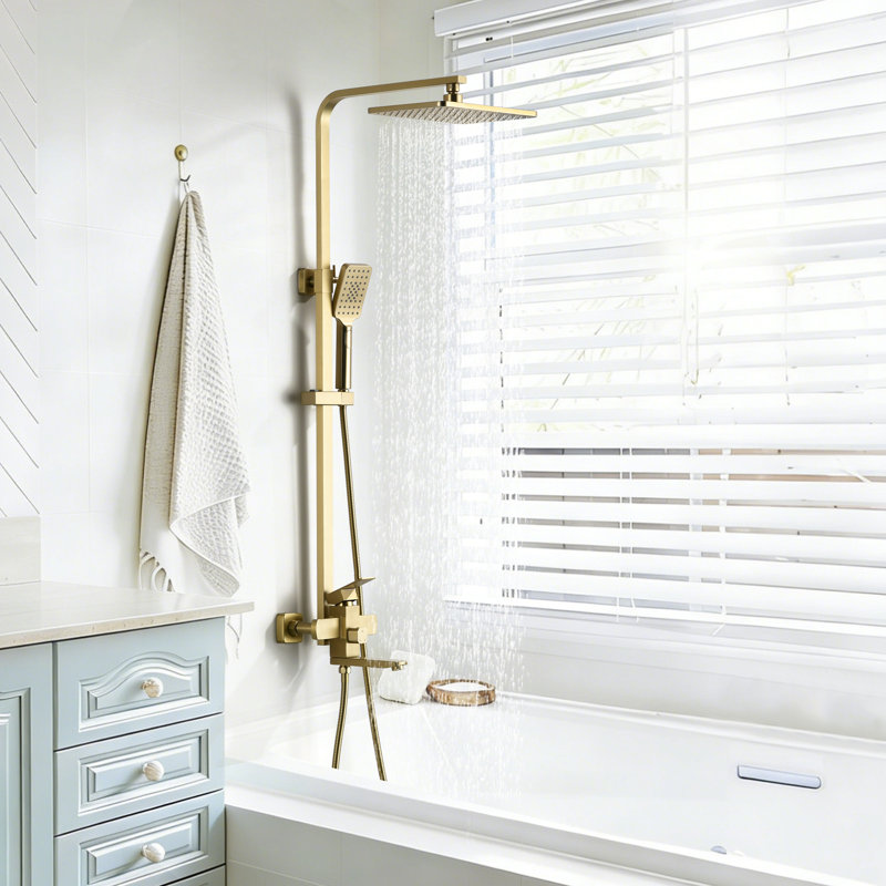 46"H 3-Function Stainless Steel Wall-Mounted Shower System, Brushed Gold