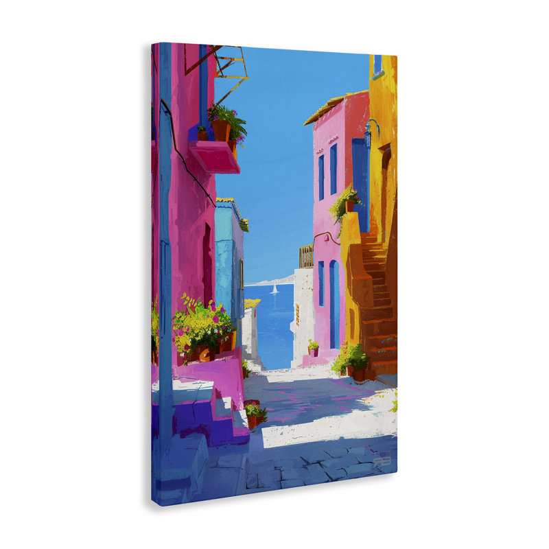 "Coastal Town Buildings", art mural par RB, H 45 po x l 30 po