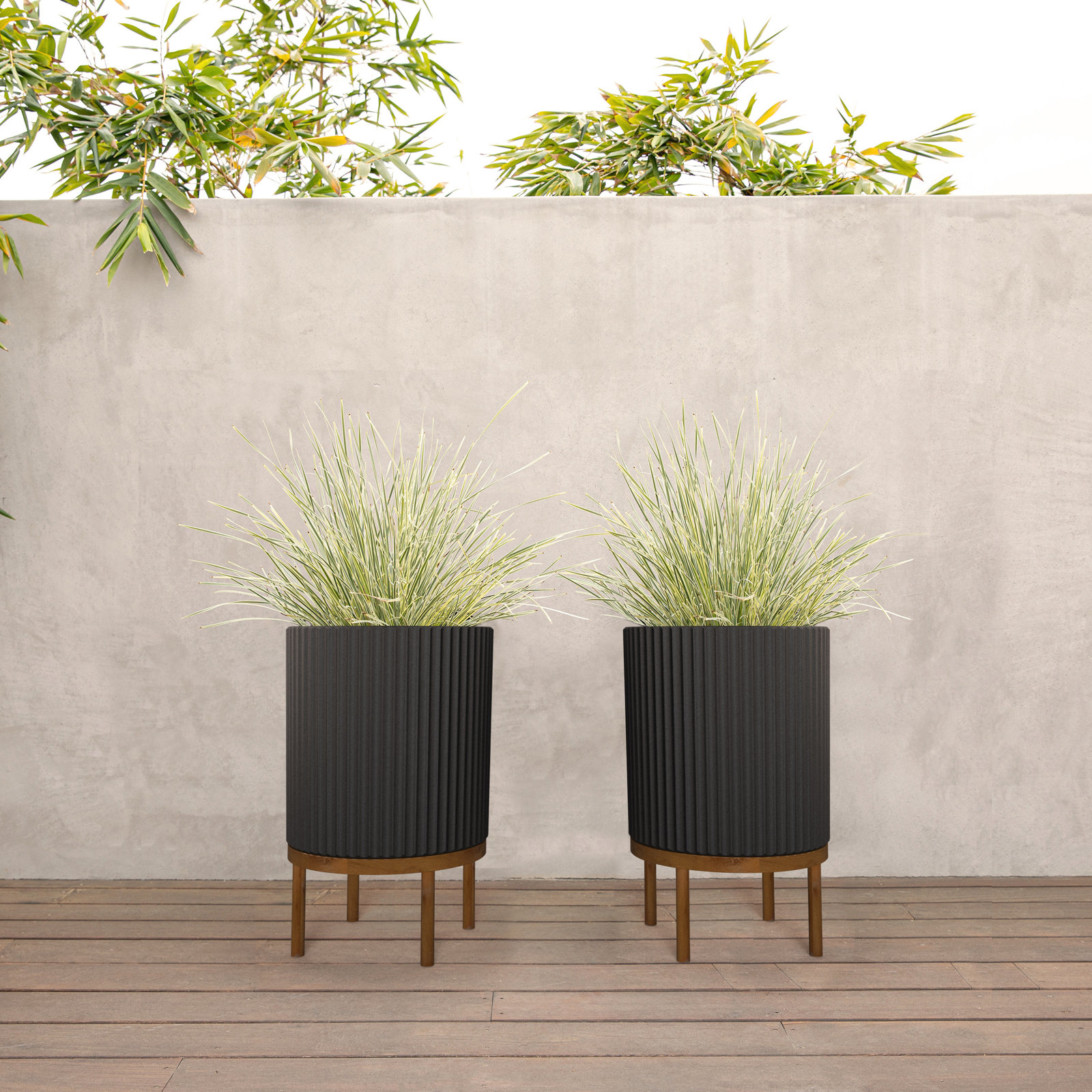 Demi Pot Planter, 2, Black/Brown, 22" H x 14.75" W x 14.75" D