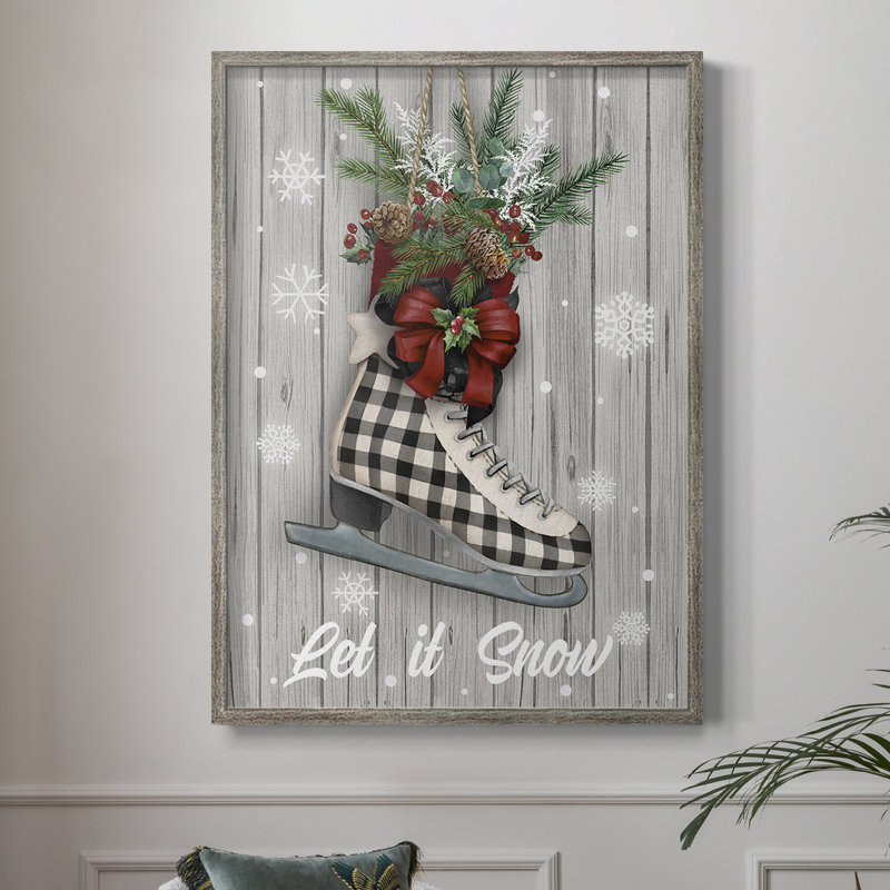 Christmas Skates Framed Print - Solid Wood, 11" H x 9" W