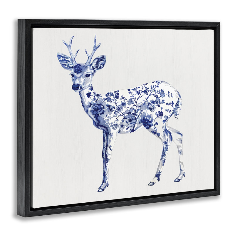 Cadre flottant Graceful Toile Deer, Cadre flottant noir de jais, H 17 po x l 21 po