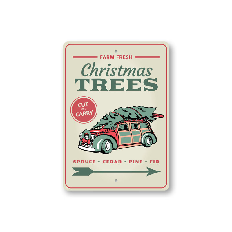 Plaque en aluminium Farm Fresh Christmas Trees, H 14 po x l 10 po x P 0,04 po
