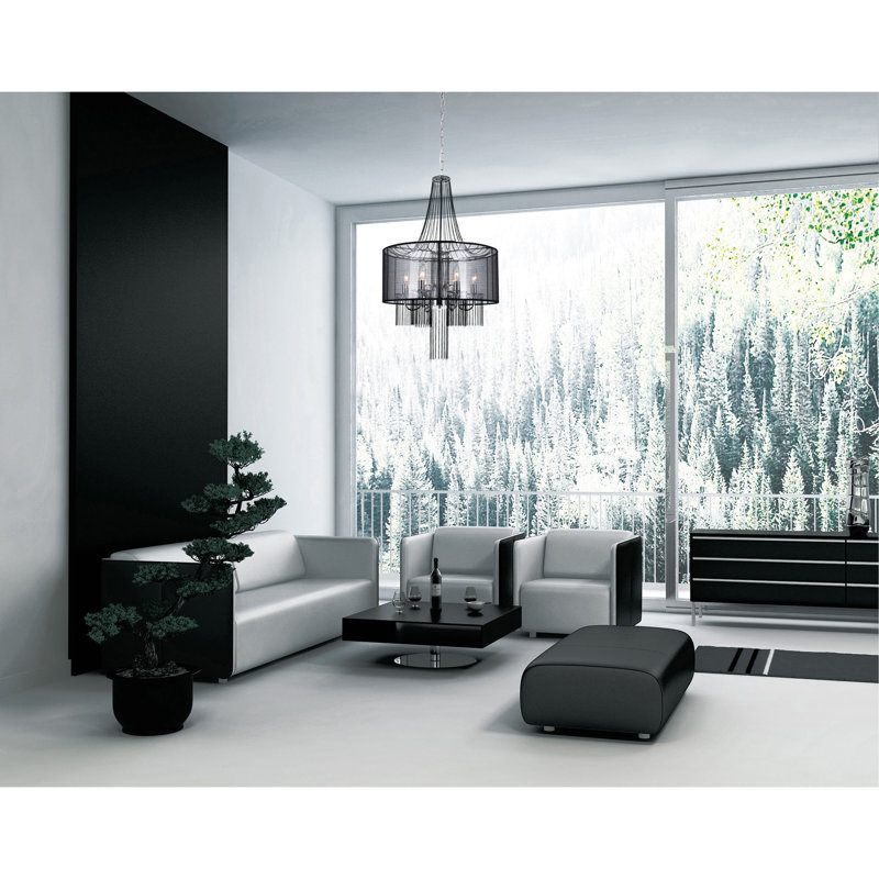 Simoneau 6 - Light Dimmable Drum Chandelier, Black