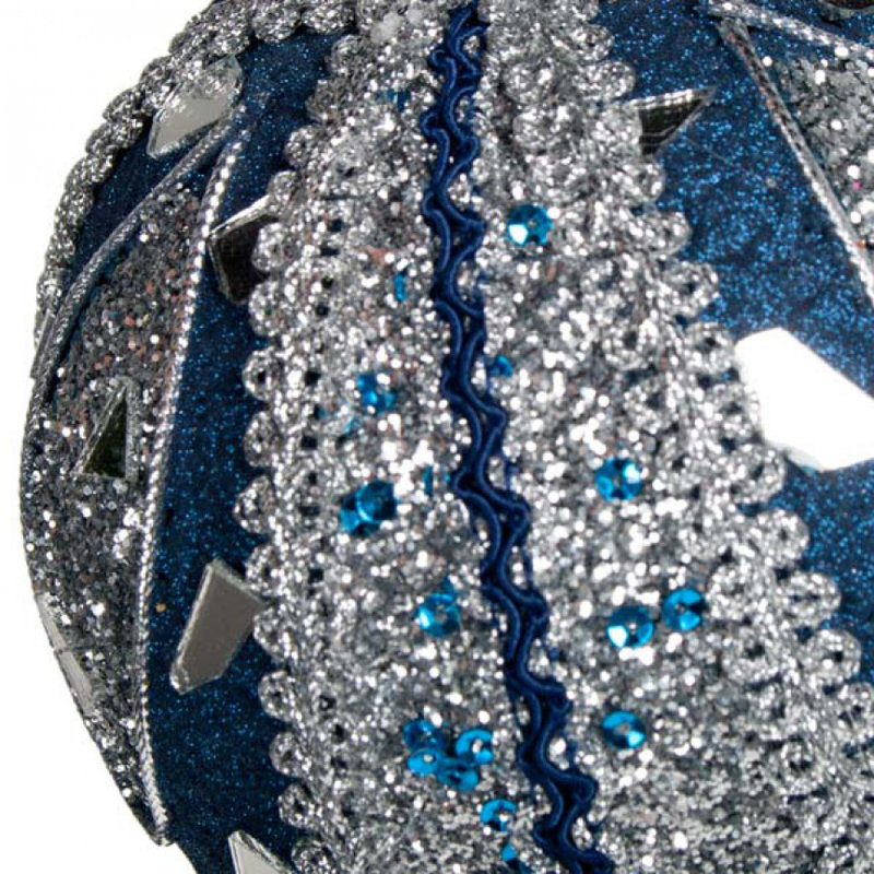 10cm Bauble, Dark Blue and Silver