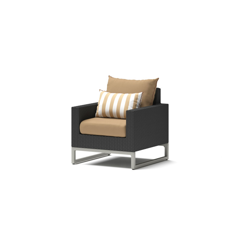 Atie Espresso 5 Piece Sunbrella Outdoor Club Chair Conversation Set - Maxim Beige, Beige