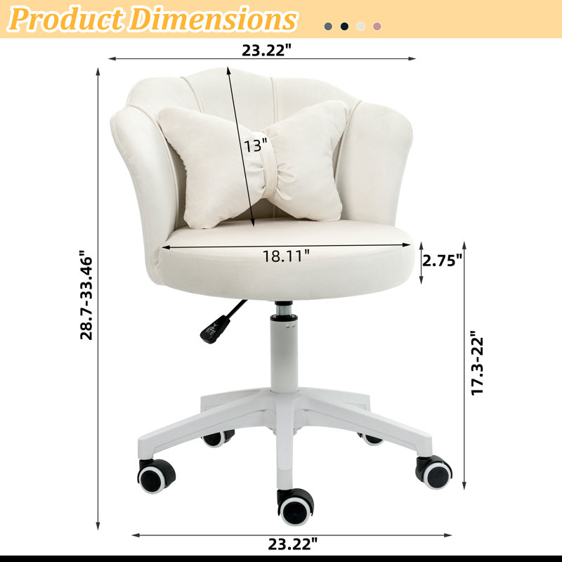 Chaise de travail en velours Edwardo, Blanc, Blanc